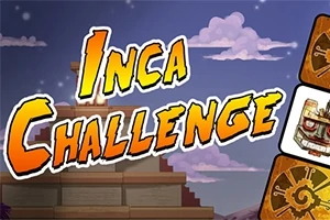 Fargerik tekst med ordene Inca Challenge foran en bakgrunn med et byggeverk og himmelskyer