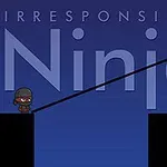 En tegnet ninja står på en plattform med en pinne som strekker seg mot en annen plattform, mot en blå bakgrunn med teksten Irresponsible Ninja