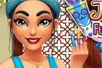 Jasmine gjør seg klar til kostyme- og ansiktsmalingkonkurranse