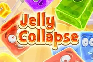 Fargerike geléklosser med ansiktsuttrykk omgir teksten Jelly Collapse