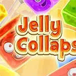 Fargerike geléklosser med ansiktsuttrykk omgir teksten Jelly Collapse