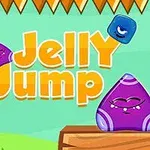 To fargerike geléfigurer og teksten Jelly Jump mot en grønn bakgrunn