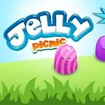 Fargerike gelefigurer på en gresslette med en Jelly Picnic-tittel og et trofé med +500 i hjørnet