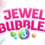 Rosa tekst Jewel Bubbles 3 med fargerike bobler i bakgrunnen