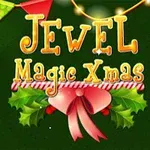 Julemotiv med teksten Jewel Magic Xmas, dekorert med girlander, blomst, bær og grønne blader