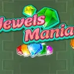 Fargerike juveler og teksten Jewels Mania på grønn bakgrunn
