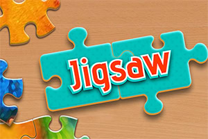 Puslespillbrikker i ulike farger med ordet Jigsaw skrevet på en blå brikke i midten