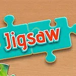 Puslespillbrikker i ulike farger med ordet Jigsaw skrevet på en blå brikke i midten