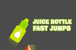 En grønn flaske med et pære-symbol ved siden av teksten Juice Bottle Fast Jumps på en mørk bakgrunn