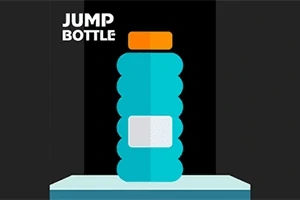 En blå flaske med oransje kork står på en lys overflate, med teksten JUMP BOTTLE i øverste venstre hjørne
