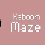 En pikselert svart bombe med en kort lunte og teksten Kaboom Maze på en rosa bakgrunn