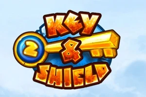 Fargerikt logo med teksten Key & Shield i oransje og gult, med en nøkkel inkludert i designet