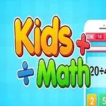 Fargerik tekst med ordene Kids Math ved siden av en tegning av en mobiltelefon med en matematikkoppgave på skjermen