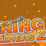 Tegneserieillustrasjon av en soldat med hjelm som skyter et prosjektil, med teksten King Soldiers 2 i oransje bokstaver