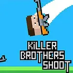 To figurer med firkanthoder og våpen mot en blå bakgrunn og teksten Killer Brothers Shoot