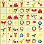Julinspirert mosaikk med ikoner som snømenn, juletrær, kranser, stjerner og nisserader