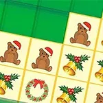 Tegninger av bamser med nisseluer, julekranser, bjeller og julehatter på rutenett