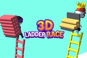 To figurer klatrer på fargerike stiger med planker på ryggen, og teksten 3D Ladder Race vises i midten