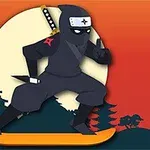 Ninja på et skateboard foran en stor måne med en oransje og rød himmel i bakgrunnen