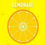 Skive av sitron med teksten LEMONADE i hvit på en gul bakgrunn