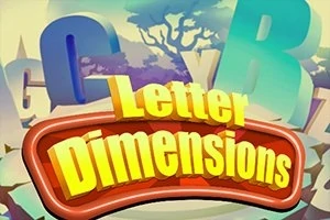 Store, fargerike bokstaver og ordene Letter Dimensions i bold skrift foran et landskap med trær i bakgrunnen