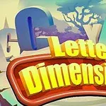 Store, fargerike bokstaver og ordene Letter Dimensions i bold skrift foran et landskap med trær i bakgrunnen