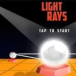 Et lysende hvitt krystall på en oransje flate med stråler som reflekteres fra to maskiner, og teksten Light Rays øverst