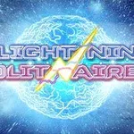 Lyn og elektrisk kule med ordene Lightning Solitaire i neonfarger