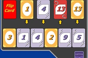 Kortspillgrensesnitt med kortverdier og en Flip Card knapp