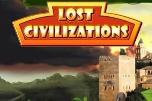 Tittel Lost Civilizations over et landskap med gamle bygninger og en dramatisk himmel i bakgrunnen