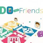 Fargerikt Ludo-brettspill med tegnede figurer og terning