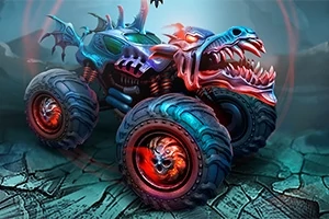 Mad Truck Challenge En futuristisk monstertruck med drageskalle-design og glødende hjul