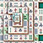 Bilde av et puslespill med fliser som har asiatiske symboler og bilder på en grønn bakgrunn