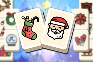 Juletema med to dominobrikker, en med en julestrømpe og en med et smilende nisseansikt