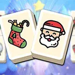 Juletema med to dominobrikker, en med en julestrømpe og en med et smilende nisseansikt