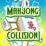 En bunke med mahjong-brikker som viser teksten Mahjong Collision på en fargerik bakgrunn