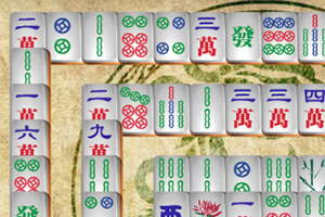Mahjong Connect 2 Online Fliser med kinesiske tegn og symboler er arrangert i et mønster på en tre-aktig bakgrunn