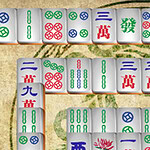 Mahjong Connect 2 Online Fliser med kinesiske tegn og symboler er arrangert i et mønster på en tre-aktig bakgrunn