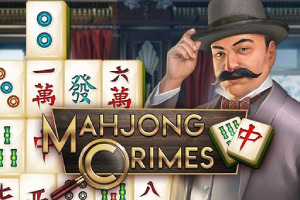 En mann med bart og hatt står foran en bakgrunn av mahjong-brikker, med teksten Mahjong Crimes i forgrunnen