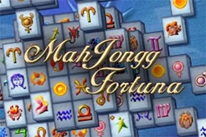 Mahjongg-brikker med astrologiske symboler og teksten MahJongg Fortuna