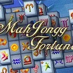 Mahjongg-brikker med astrologiske symboler og teksten MahJongg Fortuna