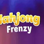Teksten Mahjong Frenzy med en fargerik bakgrunn i blå- og lilla-toner