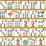 Et bilde av fliser med ulike kinesiske symboler, tall og mønstre i forskjellige farger som rødt, grønt og blått, arrangert i rader