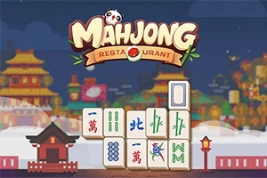 Mahjong-brikker foran en kveldsscene med tradisjonelle asiatiske bygninger