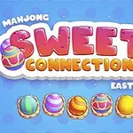 Fargerikt design med tekst Sweet Connection Easter og pyntede påskeegg på blå bakgrunn