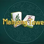 To brikker med kinesiske tegn bak teksten Mahjong Tower på en grønn ornamentert bakgrunn