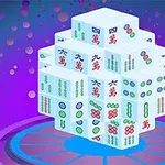 Tredimensjonal kube sammensatt av mahjong-brikker på en rosa og lilla bakgrunn