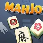 Mahjong-brikker med orientalsk bakgrunn og teksten MAHJONG i store gule bokstaver