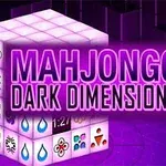 Kubisk struktur med forskjellige symboler på sidene og teksten Mahjongg Dark Dimensions i sentrum