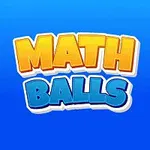 Fargerike tallkuler med tallene 2, 5, 7 og 4, samt teksten Math Balls i midten, mot en blå bakgrunn